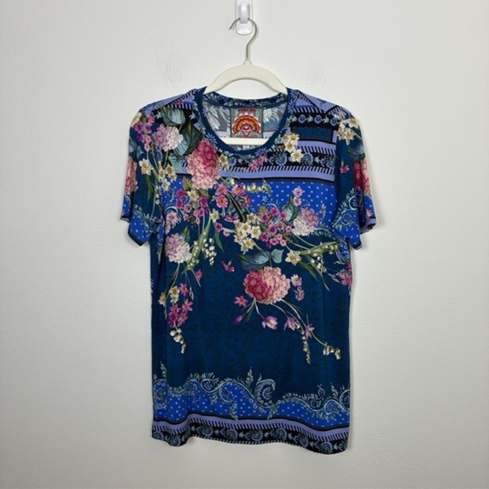 Johnny Was Tee Floral Bird of Paradise Short Sleeve Tee Top Women's M Boho